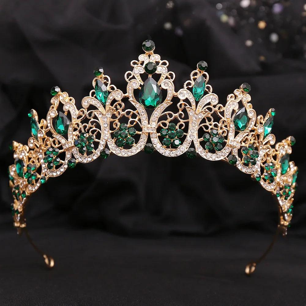 Luxury AB Color Crystal Leaf Bride Queen Crown Princess Headwear Rhinestone Diadem Wedding Hair Jewelry Bridal Tiaras Headpieces - EUFASHIONBAGS