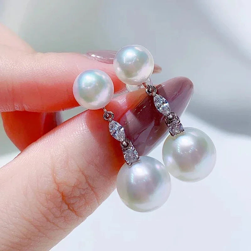 New Trend Imitation Pearl Dangle Earring for Women Luxury Silver Color Bling Cubic Zirconia Fashion Elegant Lady Jewelry