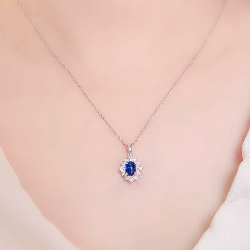 Blue CZ Pendant Necklace Noble Trendy Brilliant Neck Accessories for Women Gorgeous Wedding Engagement Jewelry - EUFASHIONBAGS