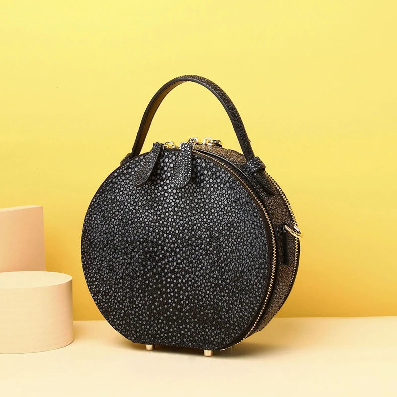 Winter New Fashion Round Bag Women's Handbag Cowhie Leather Women's Bag Luxury Genuine Leather Female Bag