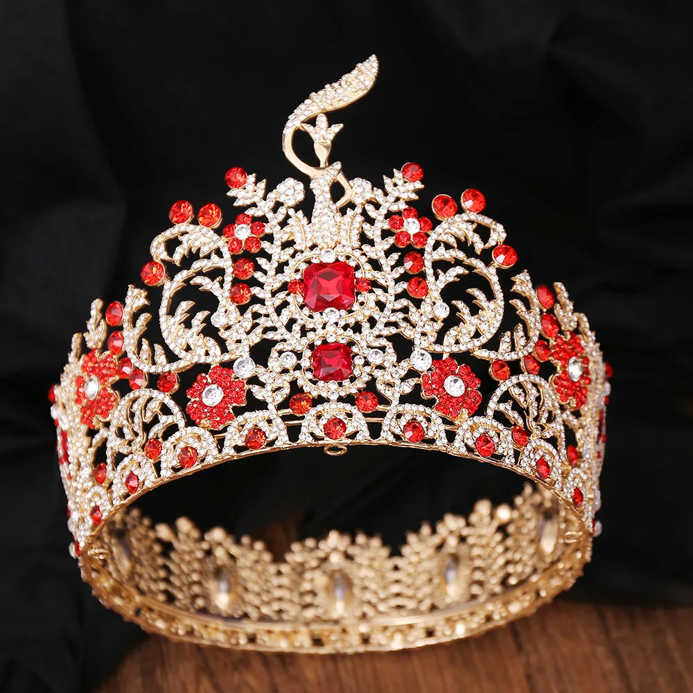 Baroque Miss Grand International Big Crown Round Wedding Pageant Rhinestone Crystal Tiaras Crown for Pageant Fans Hair Accessory - EUFASHIONBAGS