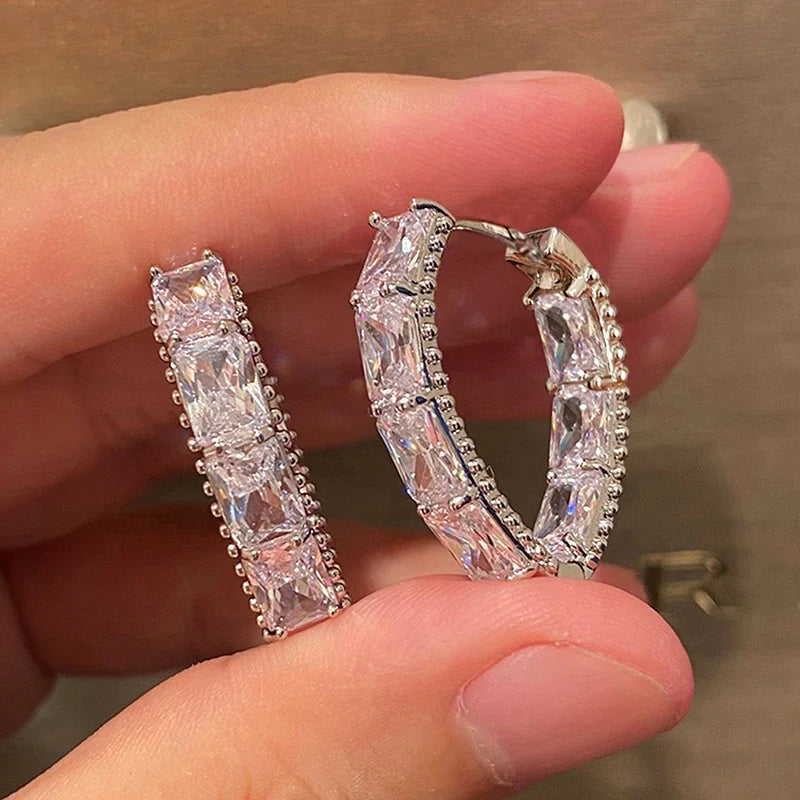 Cubic Zirconia Hoop Earrings for Women Trendy Large Ear Piercing Accessories Delicate Wedding Jewelry - EUFASHIONBAGS