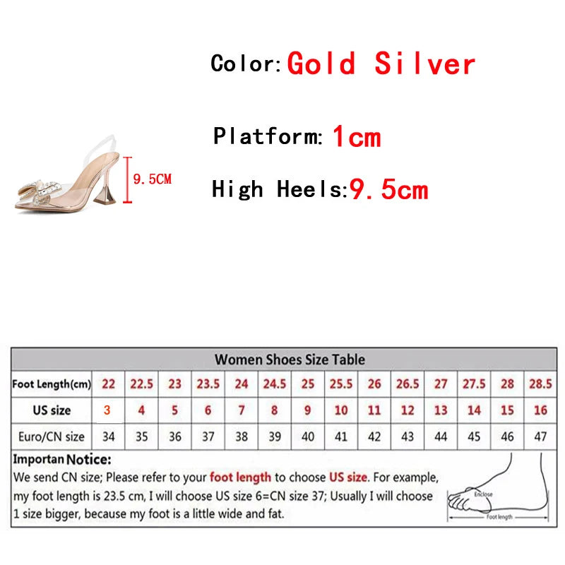 PVC Transparent Women Pumps Sexy Crystal Bowknot Pointed Toe Slingback High Heels Mules Sandal Wedding Prom Shoes - EUFASHIONBAGS