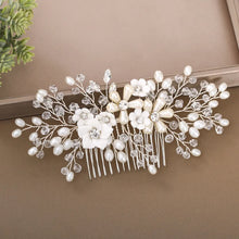 Cargar imagen en el visor de la galería, Crystal Pearl Flower Bridal Hair Comb Hairpin Headband Tiara For Women Bride Party Wedding Bridal Hair Accessories Jewelry Comb