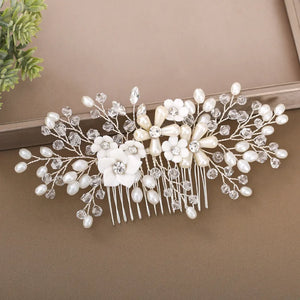 Crystal Pearl Flower Bridal Hair Comb Hairpin Headband Tiara For Women Bride Party Wedding Bridal Hair Accessories Jewelry Comb