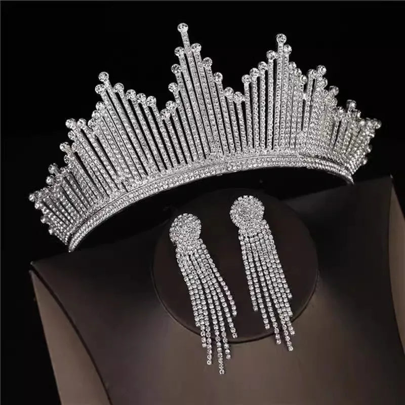 Baroque Luxury Queen Crystal Bridal Tiaras Crowns Earrings Set For Women Girls Wedding Diadem Princess Party Hair Dress Jewelry - EUFASHIONBAGS