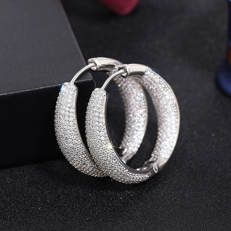 Bling Bling Hoop Earrings Silver Color/Gold Color Full CZ Luxury Trendy Earrings for Women Wedding Party Gorgeous Jewelry - EUFASHIONBAGS