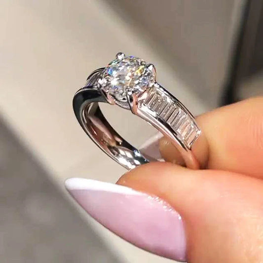 AA Round Cubic Zirconia Engagement Wedding Rings for Women Simple and Elegant Lady’s Finger Accessories Eternity Jewelry