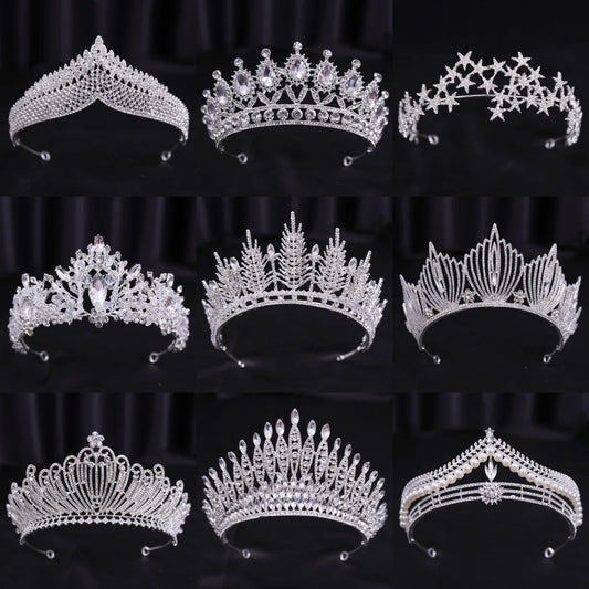 Diverse Silver Color Crystal Pearls Bridal Tiaras Crown Rhinestone Pageant Diadema Collares CZ Headband Wedding Hair Accessories - EUFASHIONBAGS