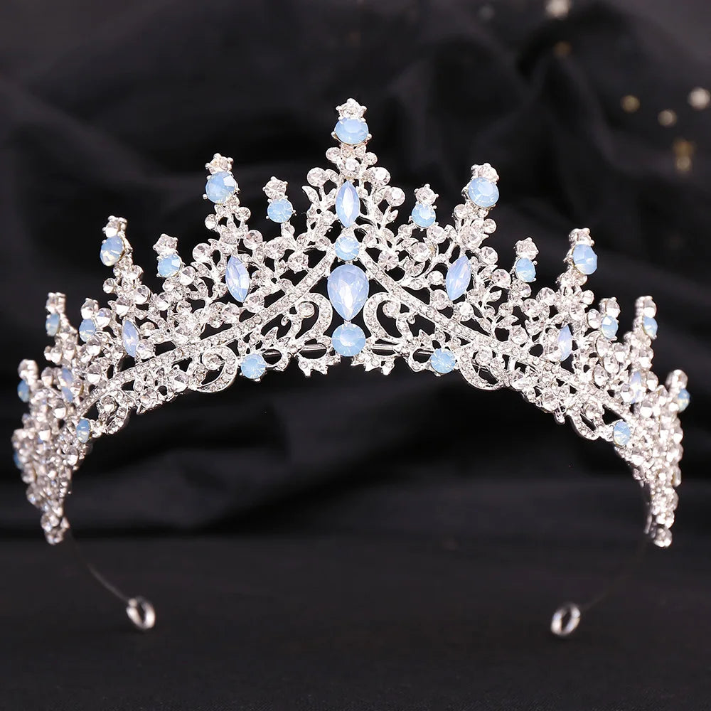 Different Style Silver Color Blue Opal Crystal Bridal Tiaras Crown Rhinestone Pageant Prom Diadem Wedding Hair Dress Accessories - EUFASHIONBAGS