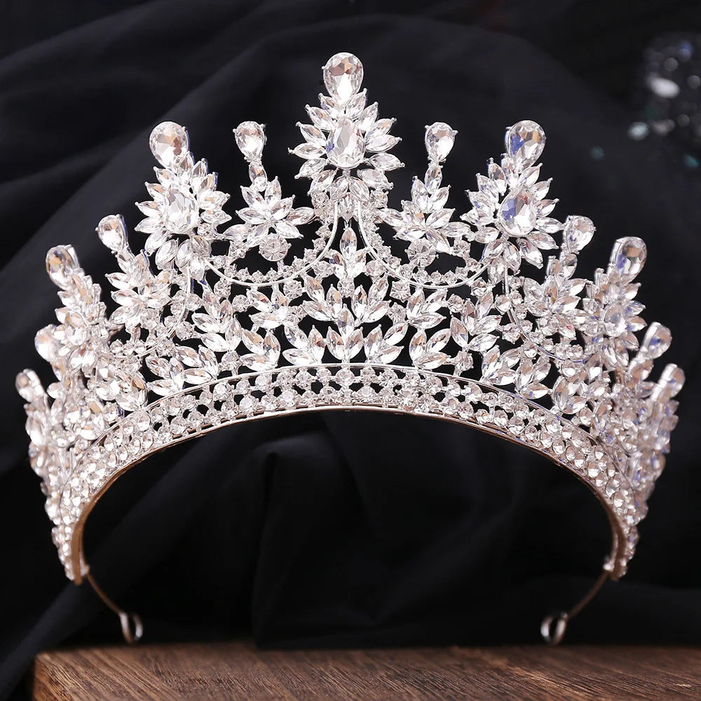 Luxury Big Forest AB Color Crystal Flower Bridal Tiaras Crown Floral Headband Rhinestone Pageant Diadem Wedding Hair Accessories - EUFASHIONBAGS