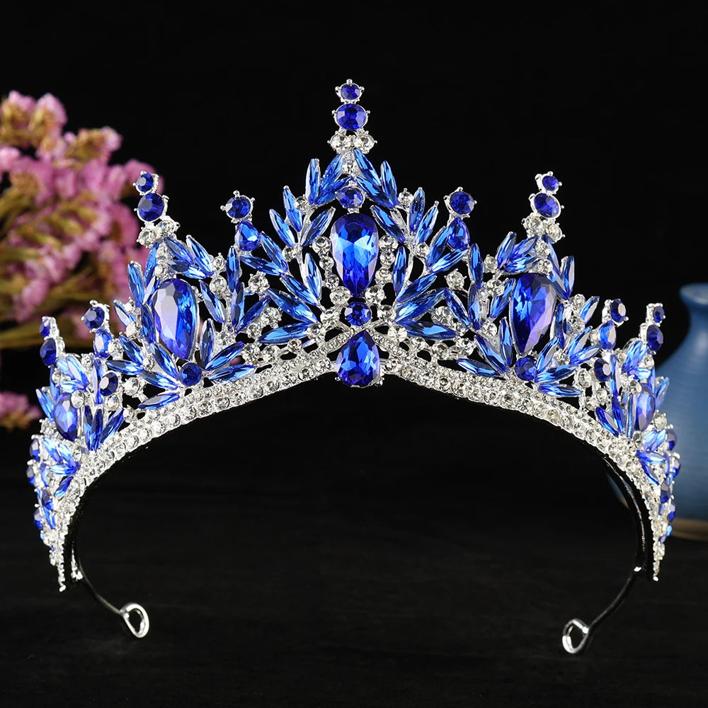 Luxury Silver Color Water Drop Crystal Opal Tiara For Women Headpiece Wedding Bridal Birthday Party Crown Hair Dress Accessories - EUFASHIONBAGS