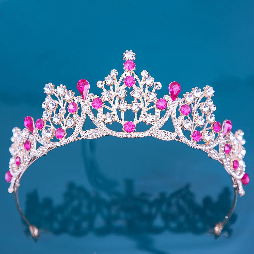 Fashion Princess Queen Girls Sky Blue Pink Crystal Tiaras For Women Party Birthday Crown Hair Dress Accessories Headwear Jewelry - EUFASHIONBAGS