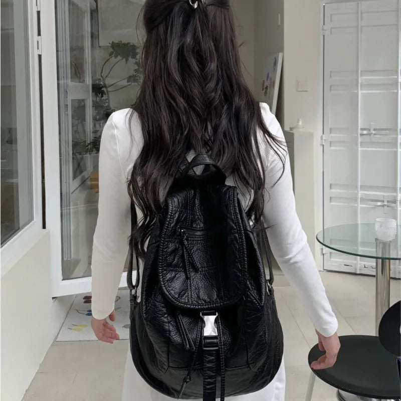 Hot Girls White Backpacks Women New Leather Zipper Soft Chic Casual Y2k Backpack Harajuku Retro Mochila Aesthetic - EUFASHIONBAGS