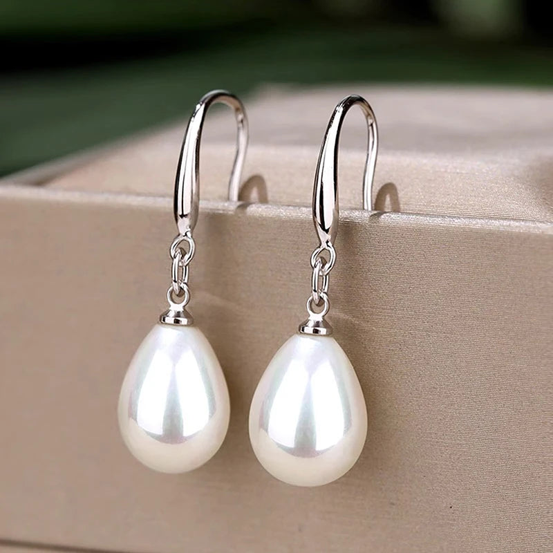 Simple Temperament Drop Earrings Lady Simulated Pearl Pendant Accessories for Female Graceful Female Wedding Jewelry Gift - EUFASHIONBAGS