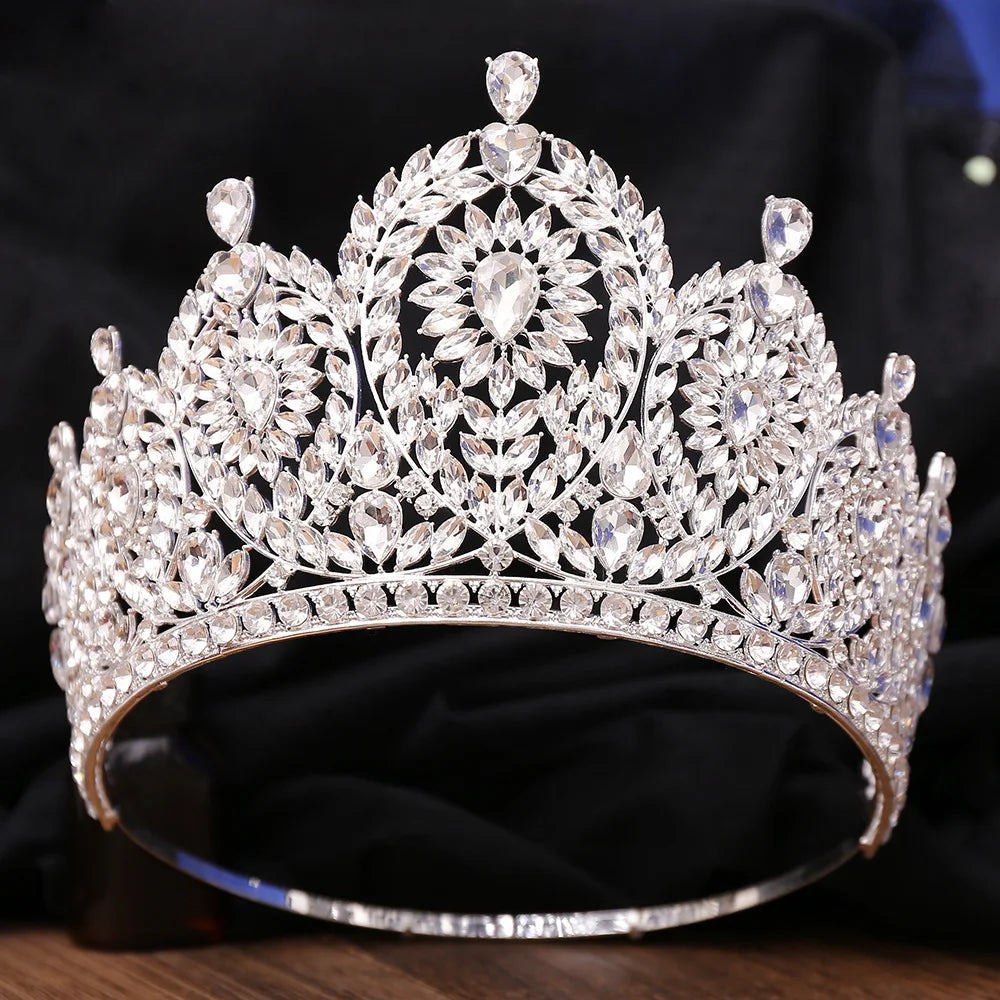 Baroque Big Rhinestone Adjustable Wedding Crown for Women Diadem Crystal Banquet Tiaras Party Costume Hair Jewelry Accessories - EUFASHIONBAGS