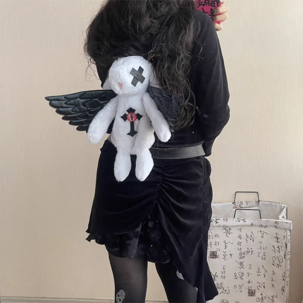 Sweet Cool Y2k Backpacks Women Gothic Dark Plush Rabbit Cross Angel Wings Mini Backapck Hot Girls Subculture Mochila