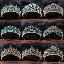 Cargar imagen en el visor de la galería, Baroque Luxury Queen Green Crystal Crown Flower Bridal Tiaras Women Princess Pageant Diadem Headpieces Wedding Hair Accessories