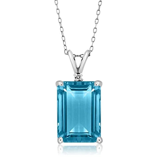 Rectangular Blue CZ Pendant Necklace for Women Wedding Party Silver Color Neck Accessories Trendy Jewelry