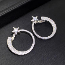 Load image into Gallery viewer, Big Circle Star Stud Earrings Full with Bling Bling Cubic Zircon Statement Earrings for Women Temperament Female Jewelry