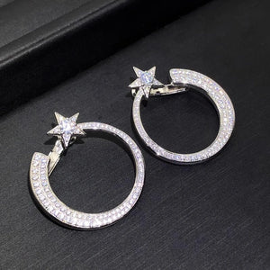 Big Circle Star Stud Earrings Full with Bling Bling Cubic Zircon Statement Earrings for Women Temperament Female Jewelry