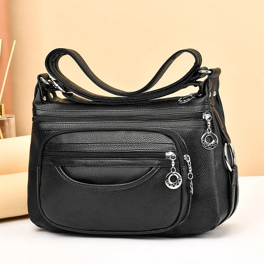 Black Lady Bag With Many Pockets Large Capacity Women Crossbody Bag For Mom Travel Casual Adjustable Strap Handbags - EUFASHIONBAGS