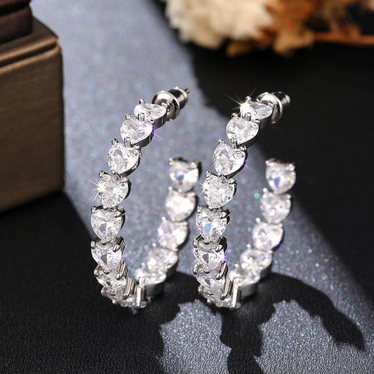 Heart Cubic Zirconia Hoop Earrings for Women Luxury Promise Circle Rings Fashion Versatile Female Earrings Love Jewelry - EUFASHIONBAGS