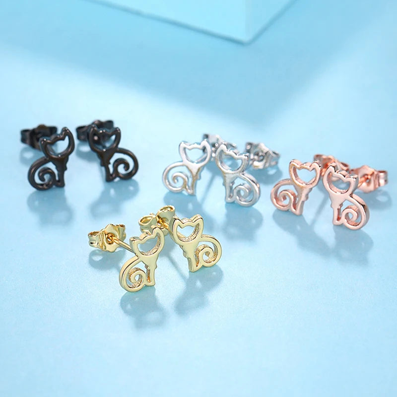 Dainty Cute Cat Stud Earrings Female Metallic Style Animal Accessories for Daily Life Versatile Jewelry Teen Girls Gift