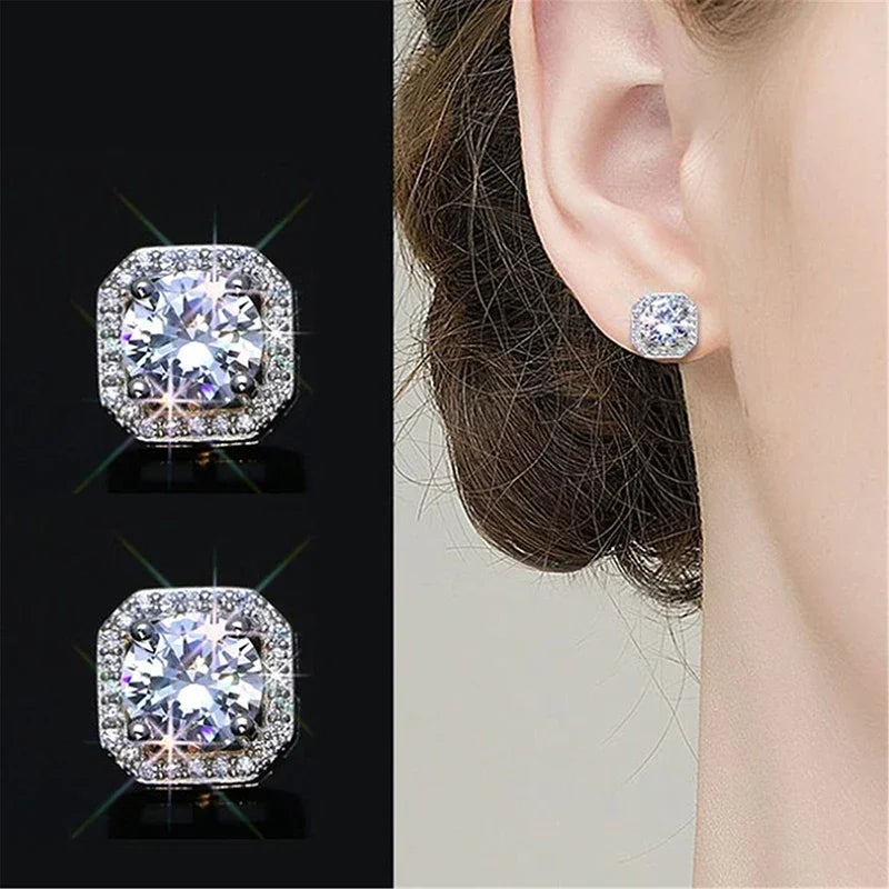 Dazzling Stud Earrings Simple Stylish Ear Piercing Accessories with Shiny Cubic Zirconia Exquisite Women Wedding Jewelry - EUFASHIONBAGS