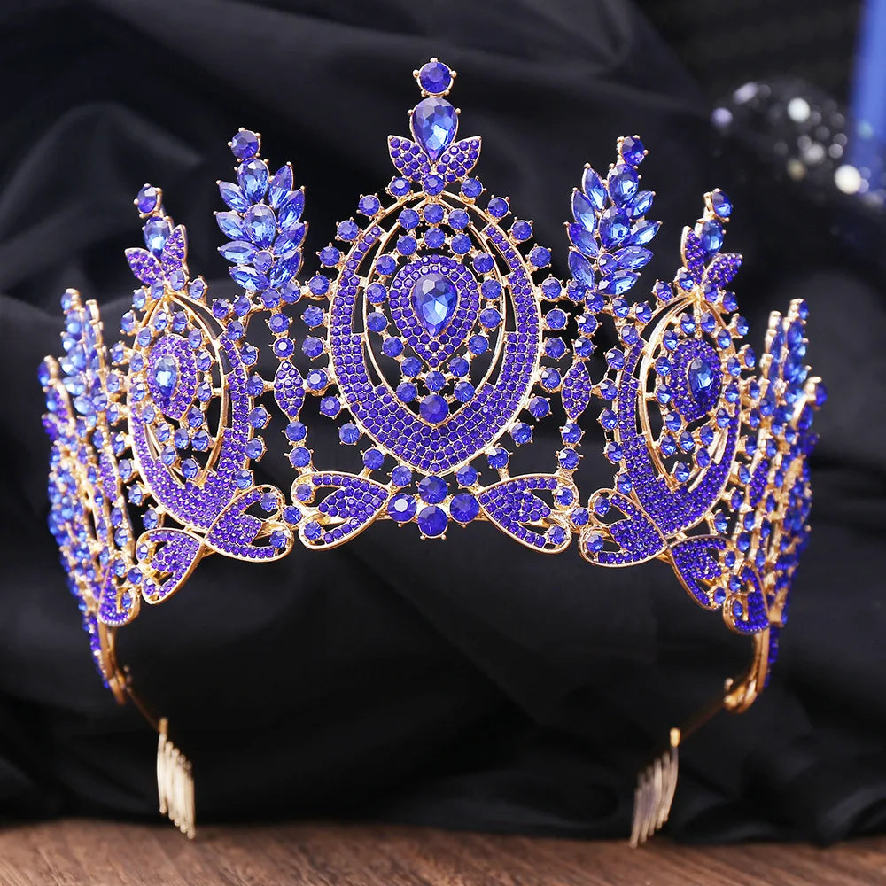 Luxury Big Crown Rhinestone Crystal Tiaras With Combs for Bride Diadem Princess Wedding Crowns Pageant Hair Jewelry Accessories - EUFASHIONBAGS