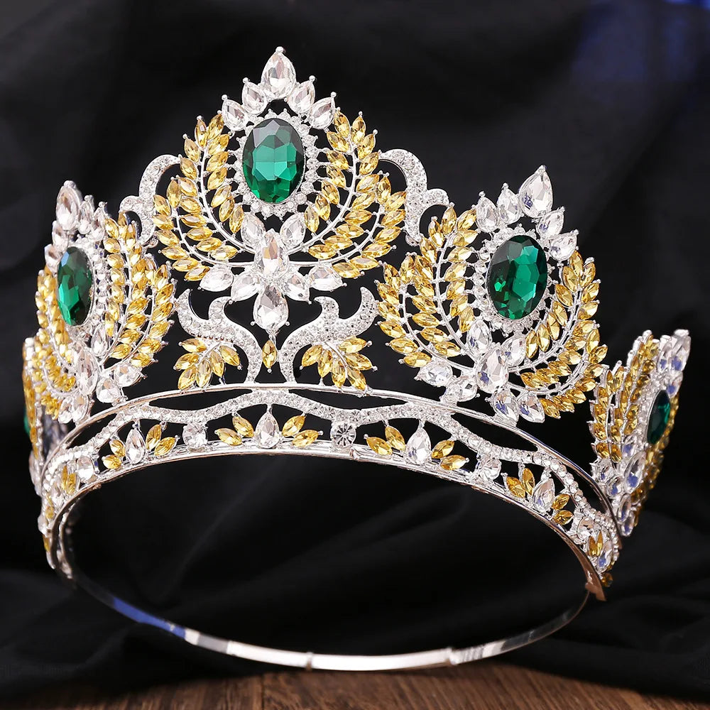 Royal King and Queen Crown Big Round Baroque Tiaras Luxury Rhinestone Headdress for Bride Wedding Hair Jewelry Princess Diadem - EUFASHIONBAGS