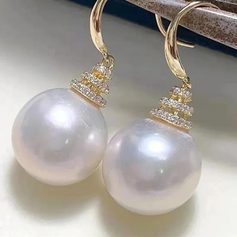 New Trend Imitation Pearl Dangle Earring for Women Luxury Silver Color Bling Cubic Zirconia Fashion Elegant Lady Jewelry