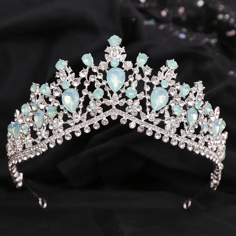 Luxury Forest Pink Blue Opal Crystal Bridal Tiaras Royal Queen Crown Rhinestone Pageant Diadem Wedding Hair Costume Accessories - EUFASHIONBAGS