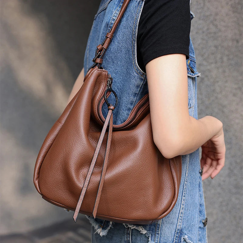 Genuine Leather Women's Shoulder Bag Fashion Large Tote Bags High Quality Soft Cowhide Women Crossbody Bags