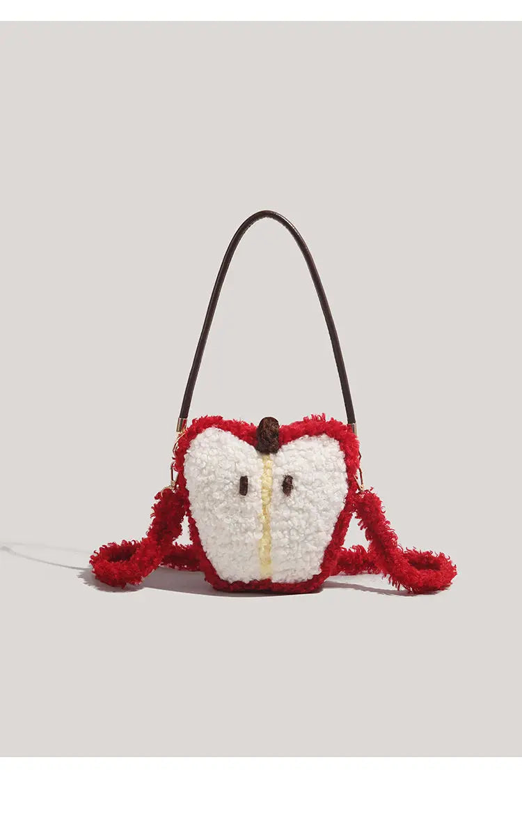 Christmas Red Y2k Crossbody Bag Women Versatile Plush Lamb Wool Cute Apple Bags Aesthetic Handbag Gift - EUFASHIONBAGS