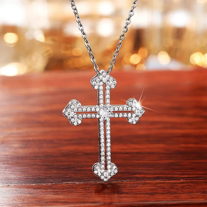 New Trendy Cross Pendant Necklace Women Daily Wear Statement Neck Accessories Gift Sparkling Cubic Zirconia Girls Jewelry - EUFASHIONBAGS