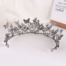 Cargar imagen en el visor de la galería, Black Bridal Crown Baroque Pearl Rhinestone Crowns Tiara Butterfly Hairband Wedding Hair Accessories Princess Crown Bride Tiaras