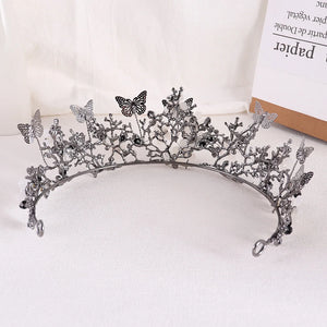 Black Bridal Crown Baroque Pearl Rhinestone Crowns Tiara Butterfly Hairband Wedding Hair Accessories Princess Crown Bride Tiaras