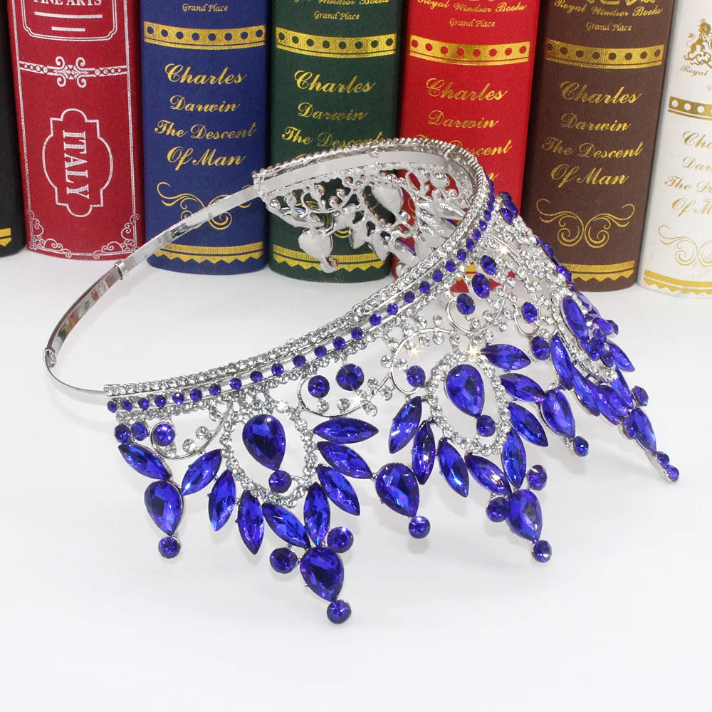 Baroque High Royal Queen Purple Crystal Wedding Crown for Women Rhinestone Banquet Tiaras Party Costume Hair Jewelry Accessories - EUFASHIONBAGS