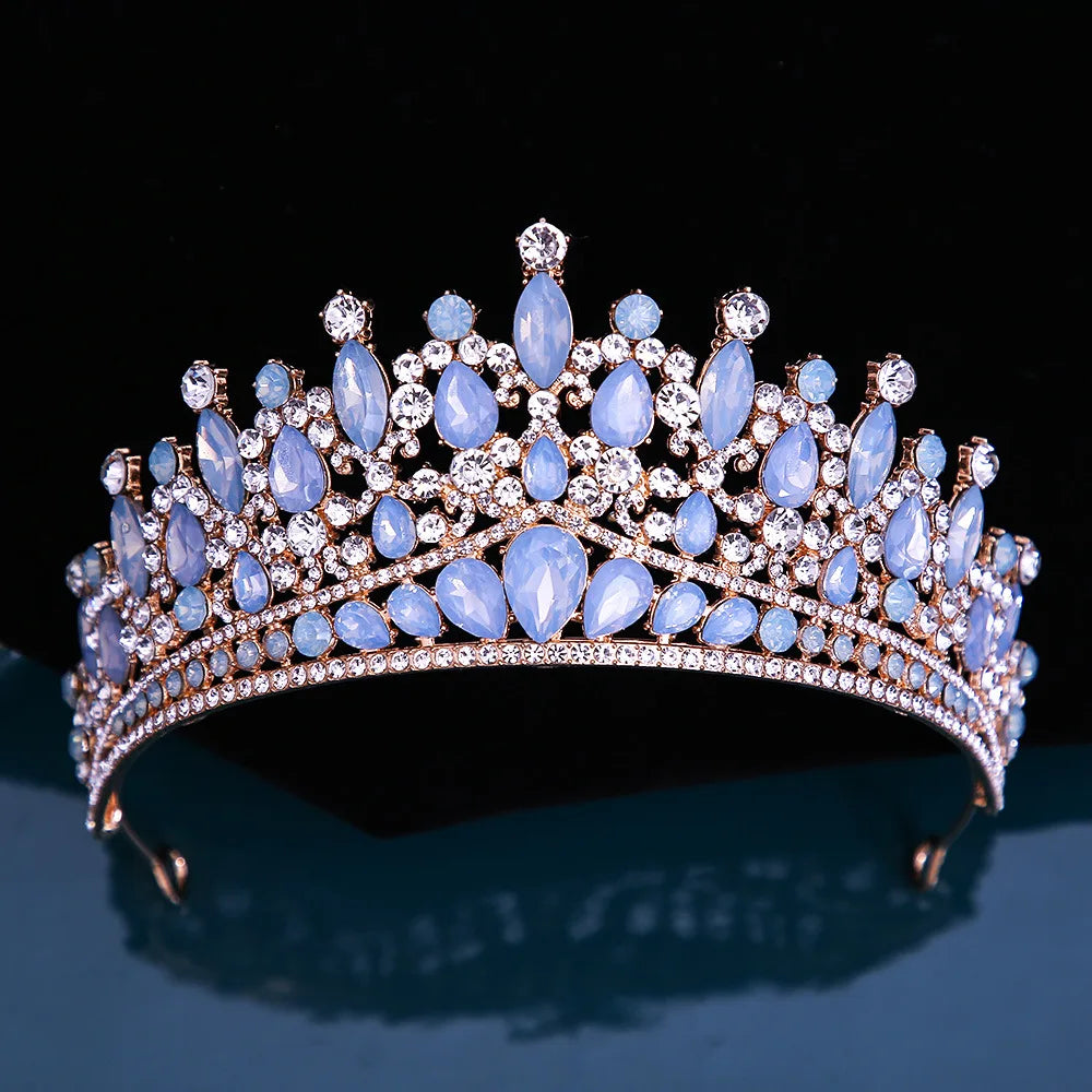 Many Styles Baroque Pink Blue Green White Opal Crystal Bridal Tiaras Crown Gold Color Rhinestone Pageant Diadem Hair Accessories - EUFASHIONBAGS