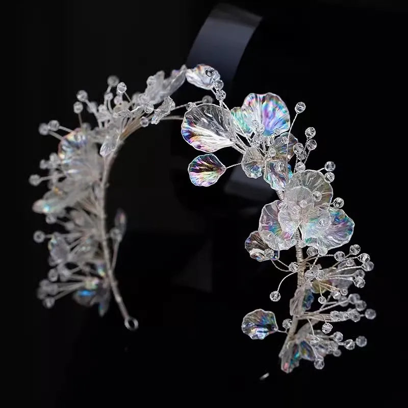 Luxury Silver Color Pearl Crystal Wedding Hairbands Hair Accessories Bridal Flowers Headpiece Women Bride Hair ornaments Jewelry - EUFASHIONBAGS