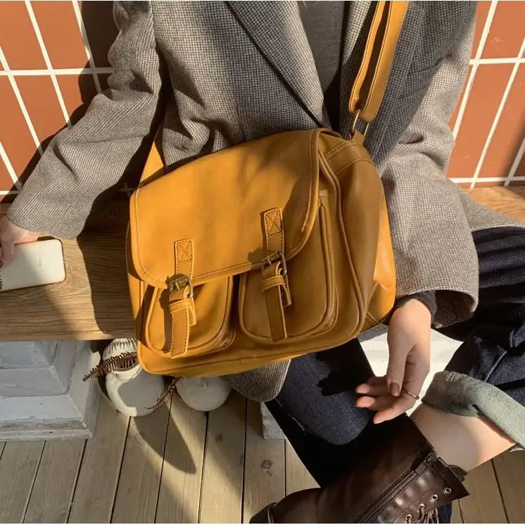 Large Brown Messenger Bag Women Vintage Soft Chic Pu Leather Handbag Female Harajuku Casual Crossbody Bags New - EUFASHIONBAGS