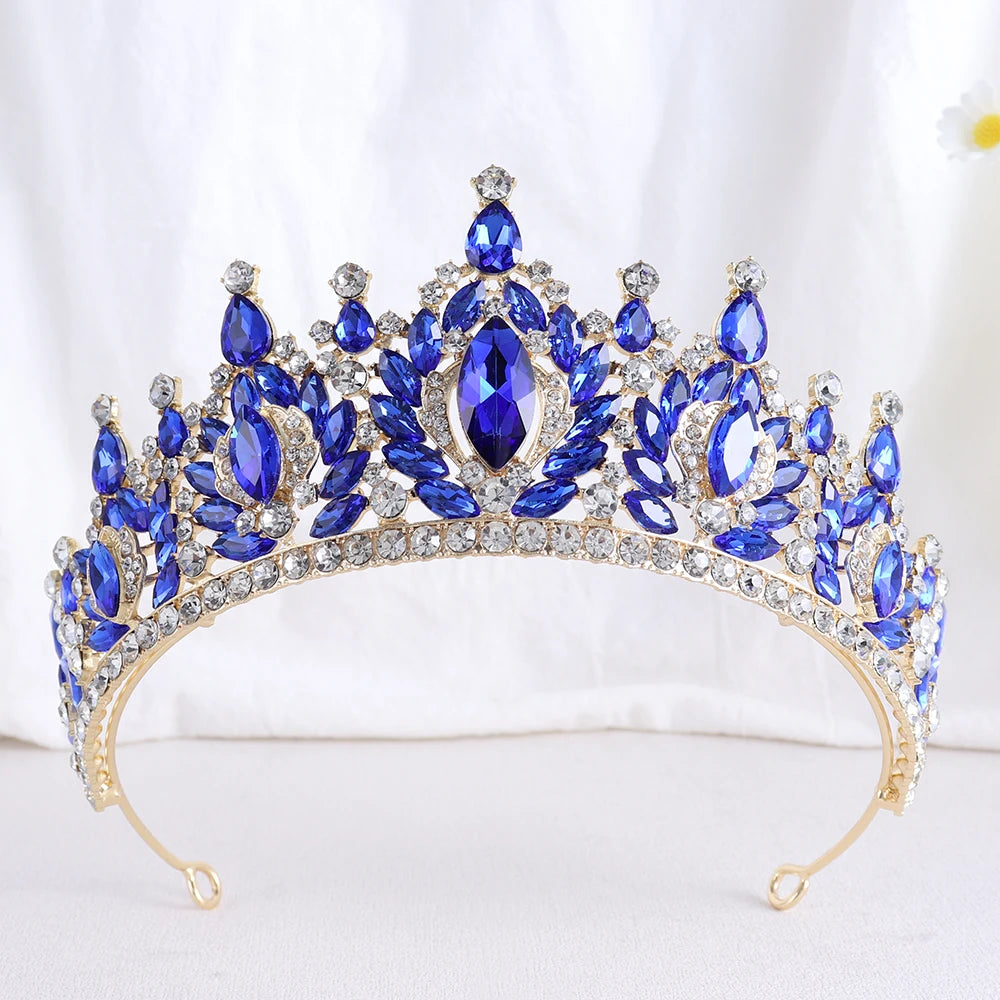 Korean Luxury Water Drop AB Color Crystal Bridal Tiara Crowns Rhinestone Diadem Veil Tiaras Wedding Hair Accessories Headpieces - EUFASHIONBAGS