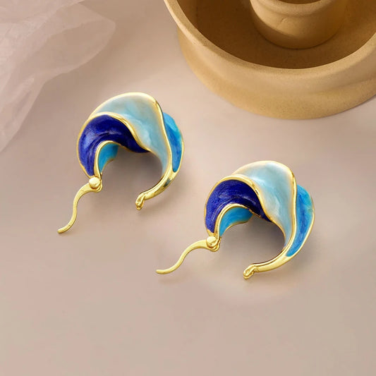 Bohemia Blue Enamel Earrings for Women Vocation Ear Accessories Spiral Design Female Earrings Dance Party Chic Jewelry