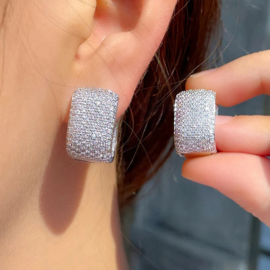 Full Cubic Zirconia Hoop Earrings for Women Bling Bling Temperament Female Ear Accessories Luxury Bridal Wedding Jewelry