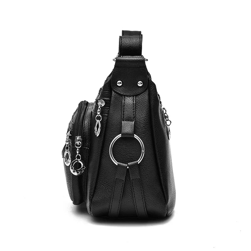 Black Lady Bag With Many Pockets Large Capacity Women Crossbody Bag For Mom Travel Casual Adjustable Strap Handbags - EUFASHIONBAGS