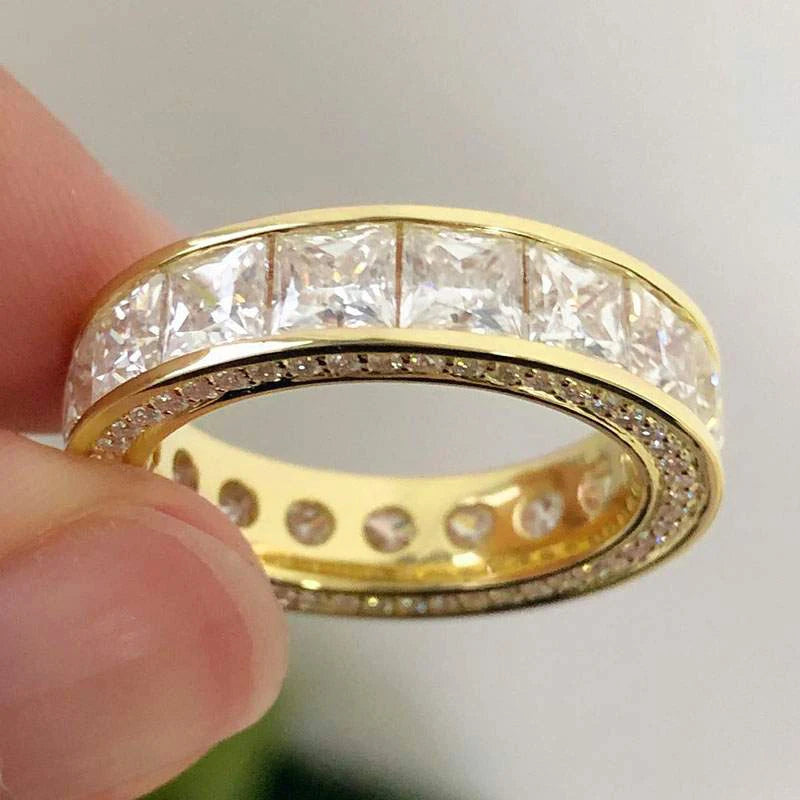 Eternity Princess CZ Promise Rings Women Engagement Wedding Gold Color Luxury Female Rings Timeless Style Classic Jewelry - EUFASHIONBAGS