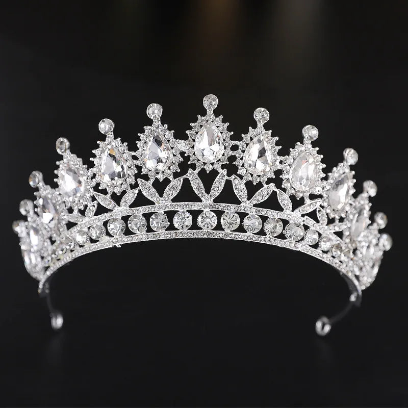 Luxury Crystal Wedding Hair Tiara Rhinestone Bridal Tiara Crown Silver Color Diadem Veil Tiaras Bride Hair Accessories Headpiece - EUFASHIONBAGS