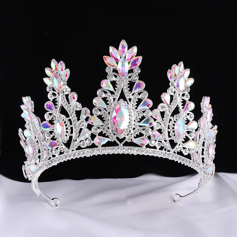 Gold AB Color Rhinestone Wedding Crown Crystal Bridal Hair Accessories Women Tiaras Baroque Headband Bride Queen Diadem Headwear - EUFASHIONBAGS