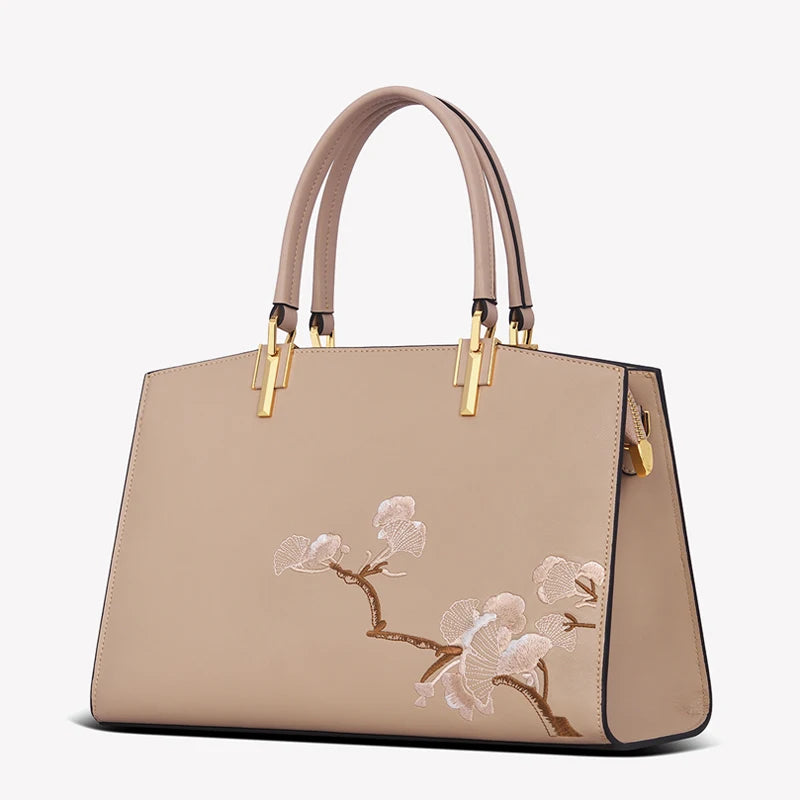 Genuine Leather Women's Bag Luxury Designer Handbag Fashion Female Bag Embroidered Real Cowhide Leather Bags - EUFASHIONBAGS